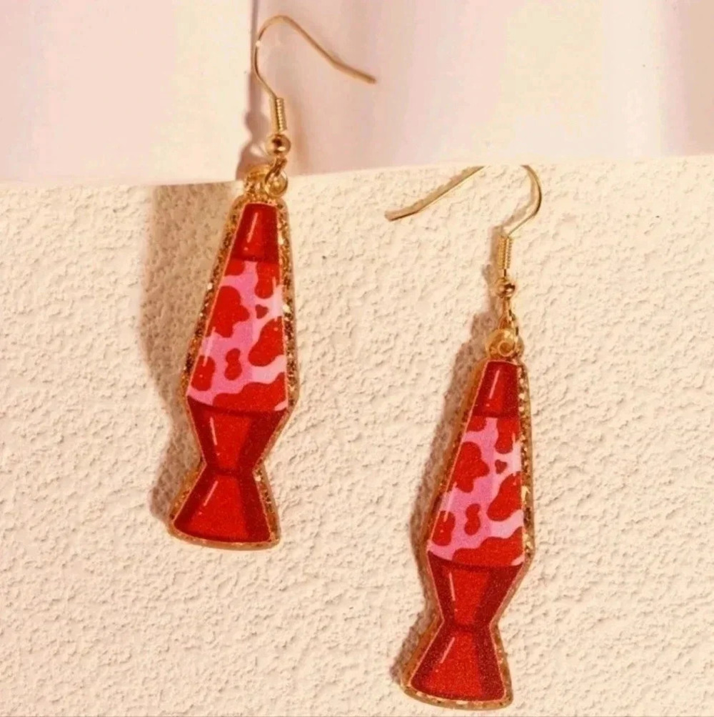 Y2K retro lava lamp pink purple sparkle dangle earrings jewelry gold plated girl